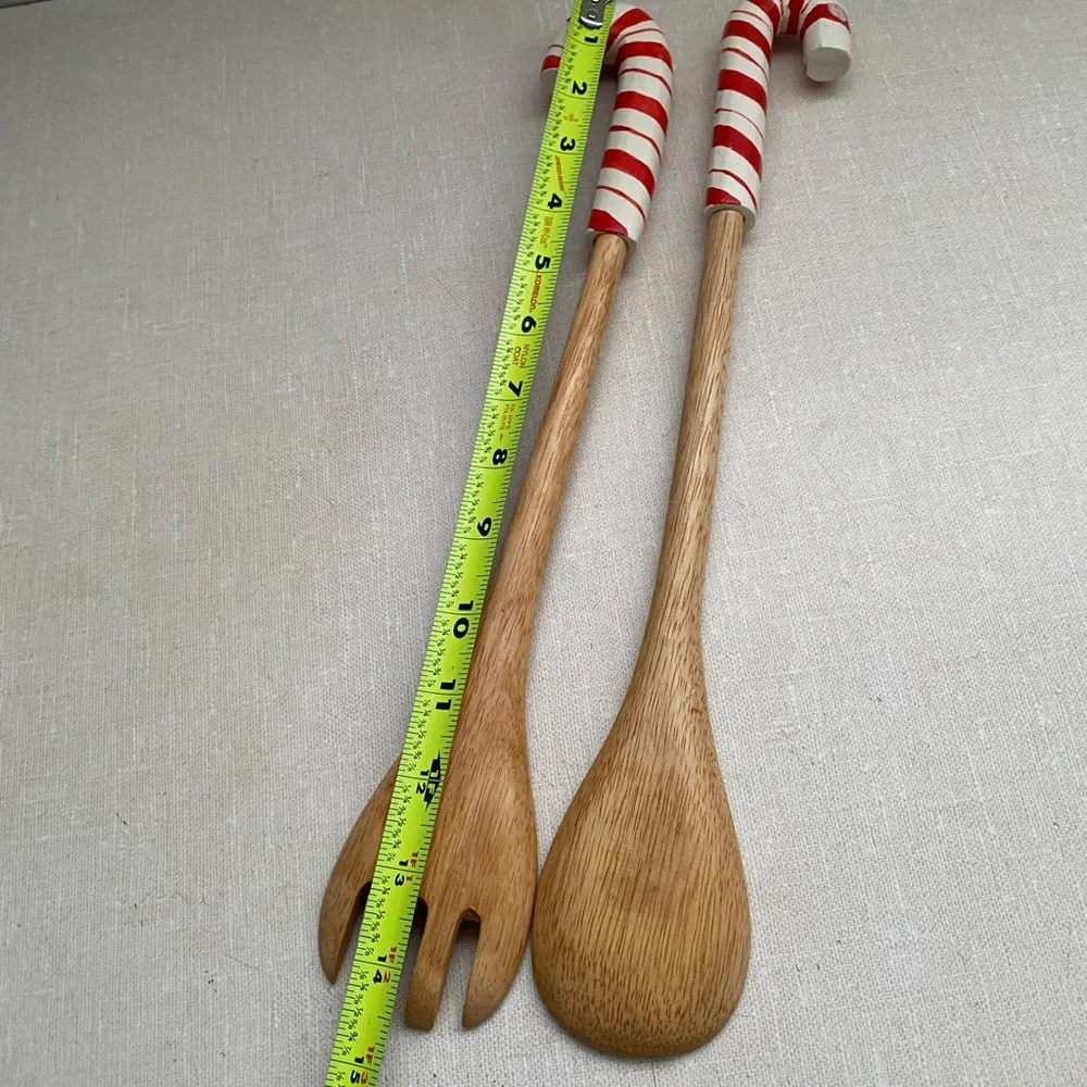 Vintage Christmas Wooden Salad Servers spoons with‎ Candy Cane Handles